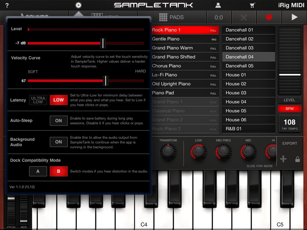 SampleTank iOS Settings